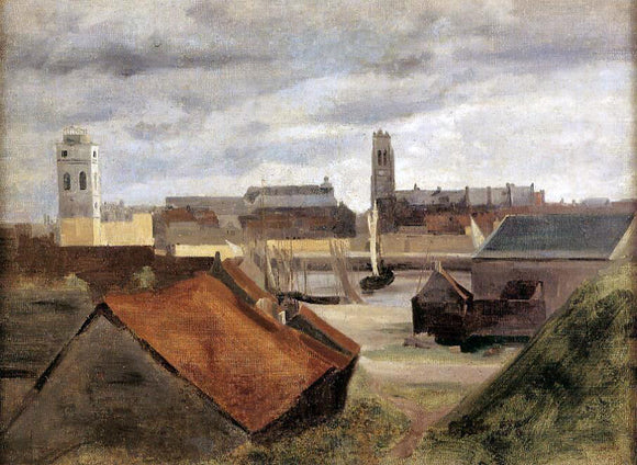  Jean-Baptiste-Camille Corot Dunkirk, the Fishing Docks - Canvas Art Print