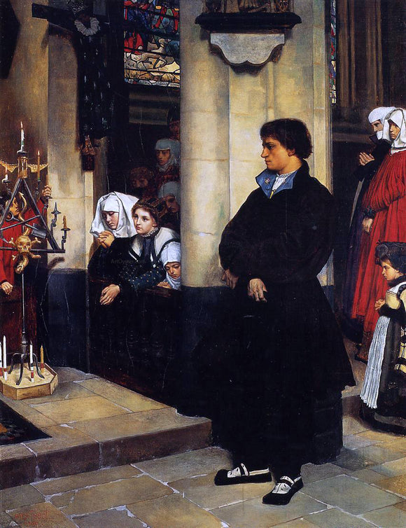  James Tissot During the Service (also known as Martin Luther's Doubts) - Canvas Art Print