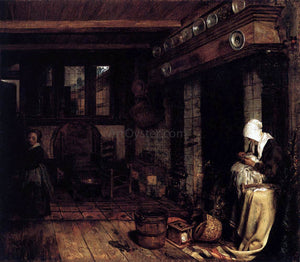  Esaias Boursse Dutch Interior with Woman Sewing - Canvas Art Print