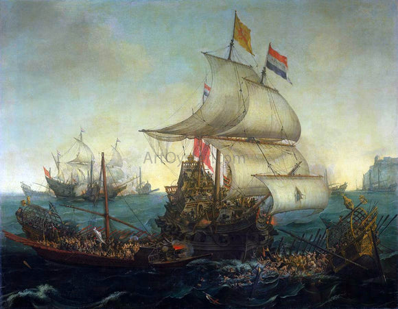  Hendrick Cornelisz Vroom Dutch Ships Ramming Spanish Galleys off the Flemish Coast in October 1602 - Canvas Art Print