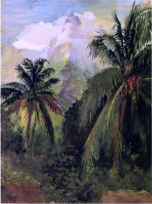  John La Farge Early Morning, Uponohu, Looking South Towards Peak of Maua Roa, from Our Hiuse, Garden Wall in Front - Canvas Art Print