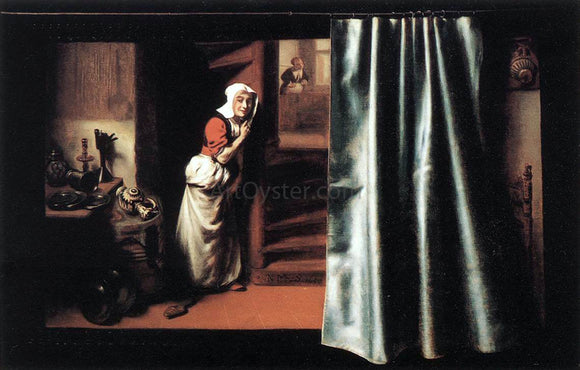  Nicolaes Maes Eavesdropper with a Scolding Woman - Canvas Art Print