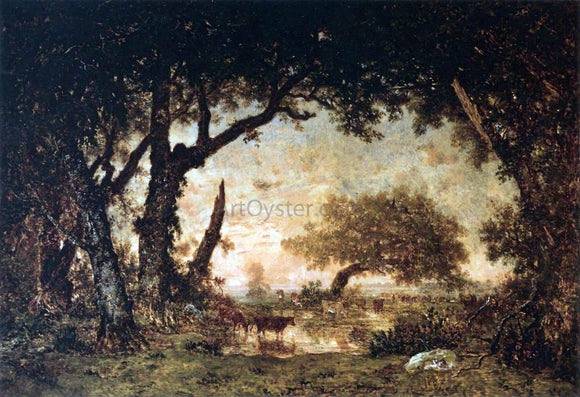  Theodore Rousseau Edge of the Forest at Fontainebleau, Setting Sun - Canvas Art Print
