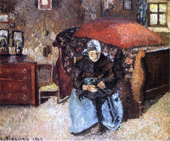  Camille Pissarro Elderly Woman Mending Old Clothes, Moret - Canvas Art Print