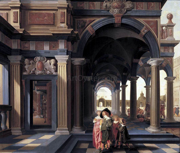  Dirck Van Delen Elegant Figures in a Loggia - Canvas Art Print