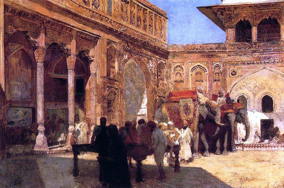  Edwin Lord Weeks Elephants and Figures in a Courtyard, Fort Agra - Canvas Art Print
