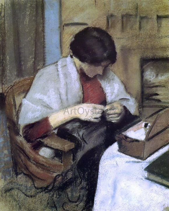  August Macke Elizabeth Gerhardt, Sewing (also known as Girl Sewing) - Canvas Art Print