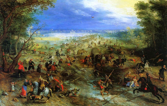  The Elder Jan Bruegel Equestrian Battle near a Mill - Canvas Art Print