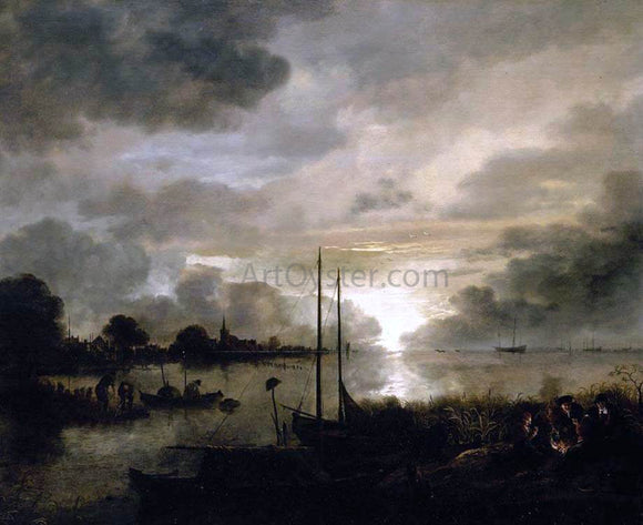  Aert Van der Neer Estuary Landscape by Moonlight - Canvas Art Print
