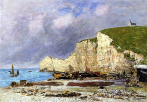  Eugene-Louis Boudin Etretat, Beached Boats and Falaise d'Amont - Canvas Art Print