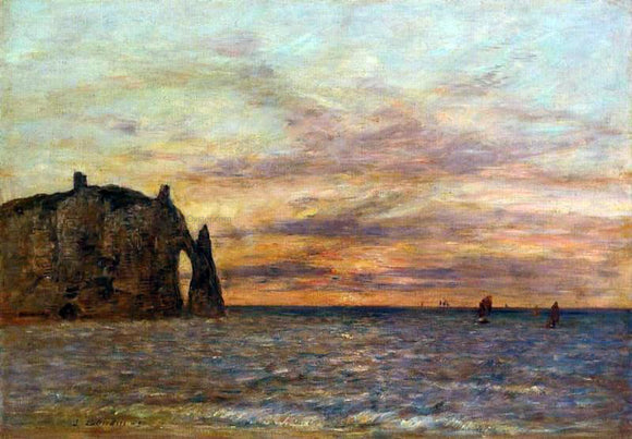  Eugene-Louis Boudin Etretat: the Falaise d'Aval at Sunset - Canvas Art Print