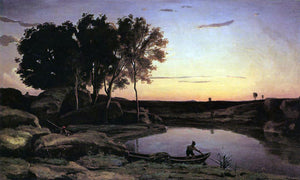  Jean-Baptiste-Camille Corot Evening Landscape (also known as The Ferryman, Evening) - Canvas Art Print