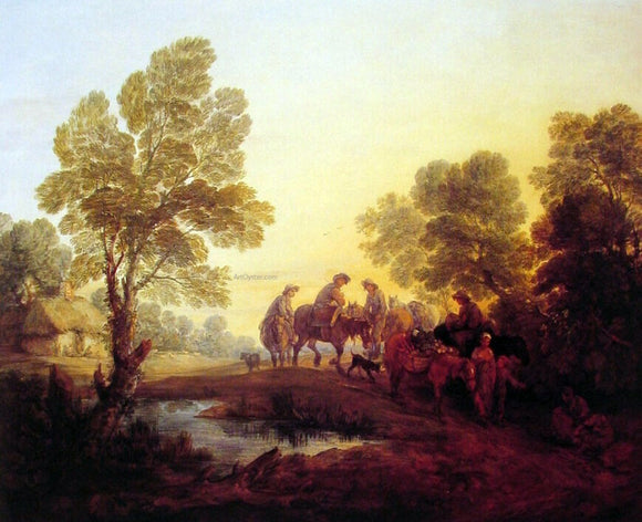 Thomas Gainsborough Evening Landscape - Peasants and Mounted Figures - Canvas Art Print