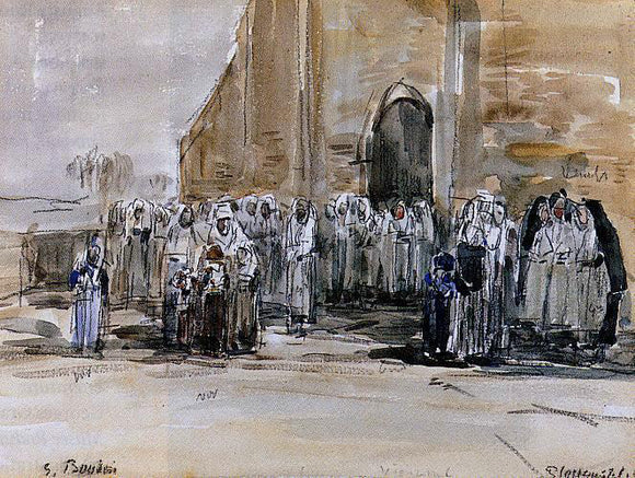  Eugene-Louis Boudin Exiting from Mass at Plougastel - Canvas Art Print