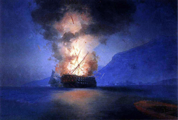  Ivan Constantinovich Aivazovsky Exploding Ship - Canvas Art Print