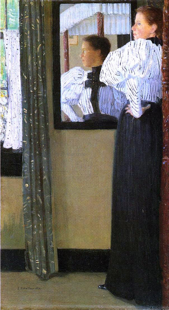  Julian Alden Weir Face Reflected in a Mirror - Canvas Art Print