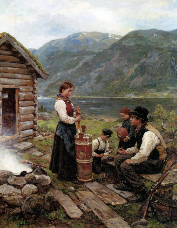  Jahn Ekenaes Familie Norsk Fjordlandskap - Canvas Art Print
