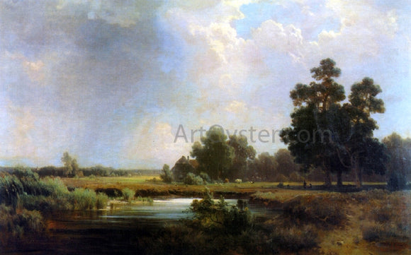  Eduard Schleich Farmhouse by a Pond - Canvas Art Print