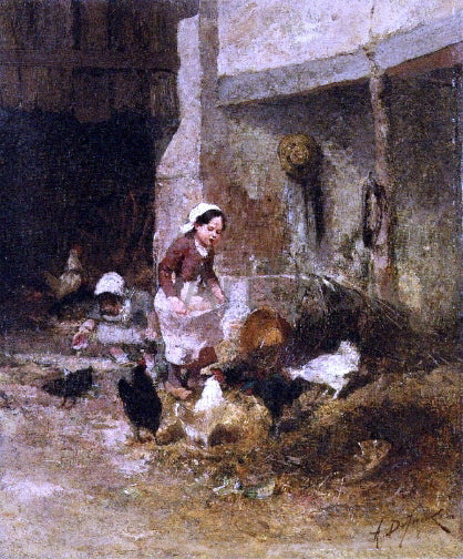  Alexandre Defaux Feeding the Chickens - Canvas Art Print