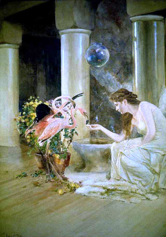  Louis Comfort Tiffany Feeding the Flamingos - Canvas Art Print