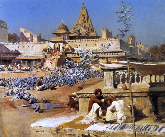  Edwin Lord Weeks Feeding the Sacred Pigeons, Jaipur - Canvas Art Print