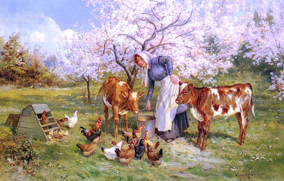  Claude Cardon Feeding Time In The Orchard - Canvas Art Print
