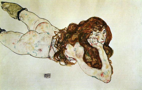  Egon Schiele Female Nude Lying on Her Stomach - Canvas Art Print