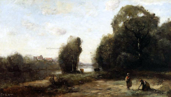  Jean-Baptiste-Camille Corot Field by a River - Canvas Art Print