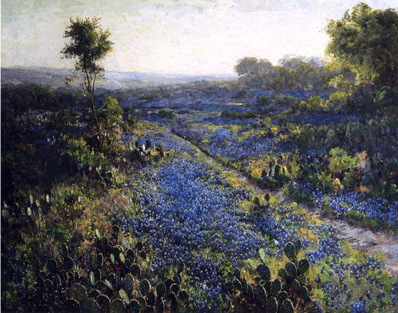  Julian Onderdonk Field of Texas Bluebonnets and Prickly Pear Cacti - Canvas Art Print