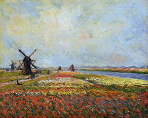  Claude Oscar Monet A Field of Flowers and Windmills near Leiden - Canvas Art Print