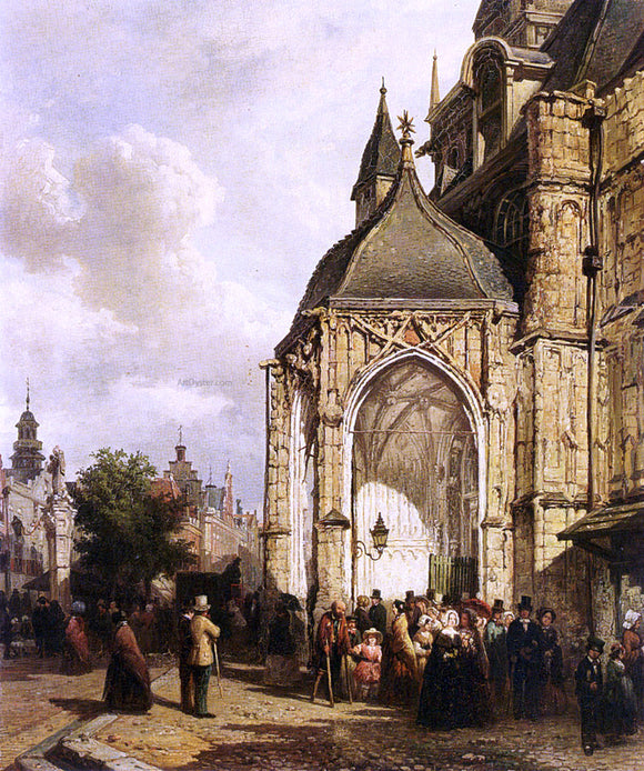  Elias Pieter Van Bommel Figures At The Entrance Of The St. Stevens Church, Nijmegen - Canvas Art Print