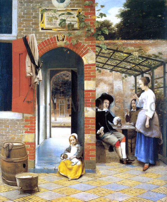  Pieter De Hooch Figures Drinking in a Courtyard - Canvas Art Print