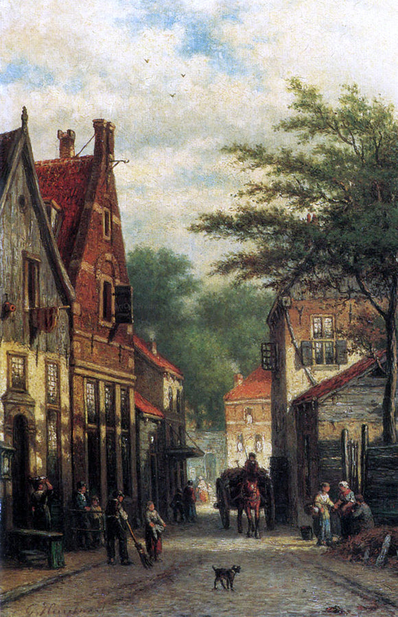  Georgius Heerebaart Figures in a Dutch Town - Canvas Art Print