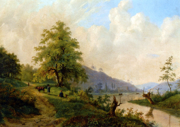  Willem Bodemann Figures in a River Landscape - Canvas Art Print