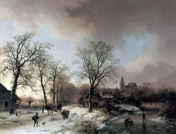  Barend Cornelis Koekkoek Figures in a Winter Landscape - Canvas Art Print