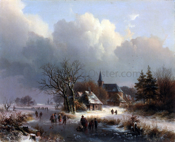  Johann Bernard Klombeck Figures on a Frozen River in Winter - Canvas Art Print