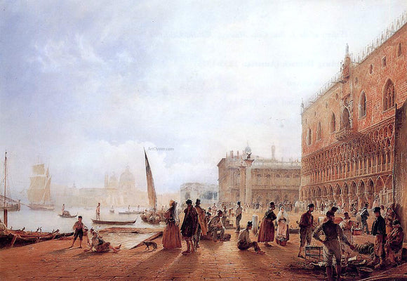  Rudolf Von Alt Figures on the Riva degli Schiavone - Canvas Art Print