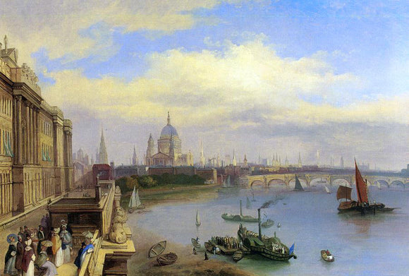  William Parrott Figures Promenading Outside Somerset House, St. Paul's Cathedral Beyond - Canvas Art Print