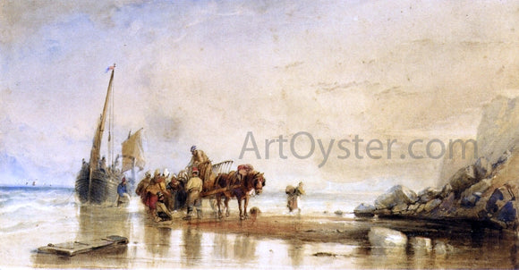  George Howse Figures Unloading Fishing Boats on Shore - Canvas Art Print