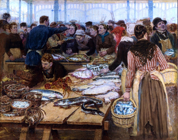  Edouard-Jean Dambourgez Fish Auction at Les Halles - Canvas Art Print