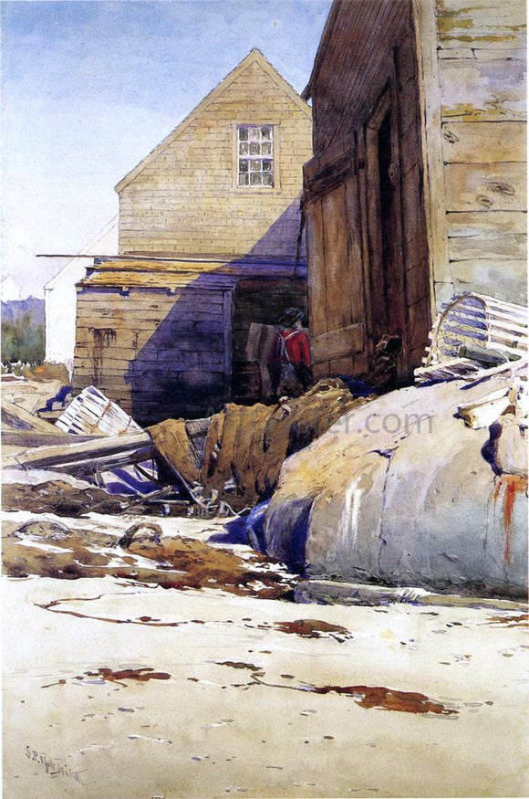  Samuel R Triscott Fish Houses and Beach - Canvas Art Print