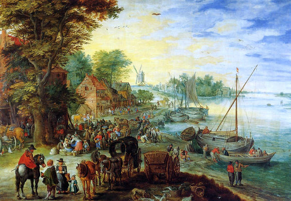  The Elder Jan Bruegel Fish Market on the Banks of the River - Canvas Art Print