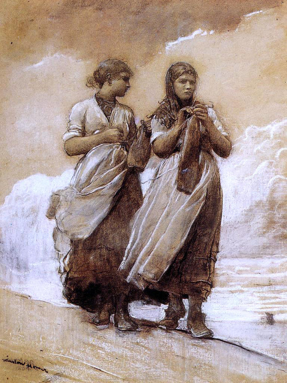  Winslow Homer Fishergirls on Shore, Tynemouth - Canvas Art Print
