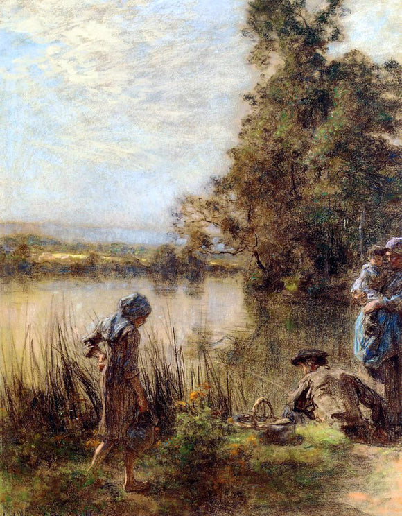  Leon Augustin L'hermitte) Fisherman and His Family - Canvas Art Print