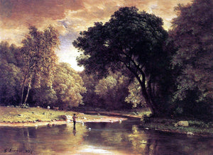  George Inness Fisherman in a Stream - Canvas Art Print