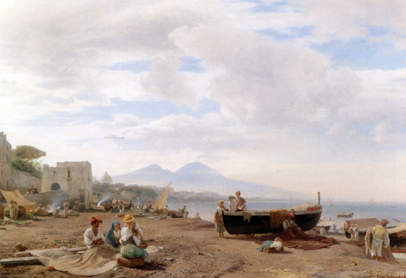  Oswald Achenbach Fishermen on the Amalfi coast - Canvas Art Print