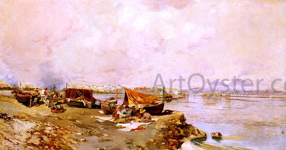  Carlo Brancaccio Fishermen's Tasks In The Bay Of Naples - Canvas Art Print