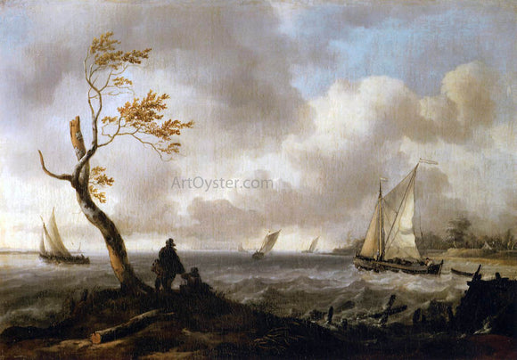  Ludolf Backhuysen Fishing Boats and Coasting Vessel in Rough Weather - Canvas Art Print
