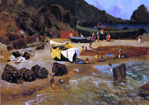  Albert Bierstadt Fishing Boats at Capri - Canvas Art Print