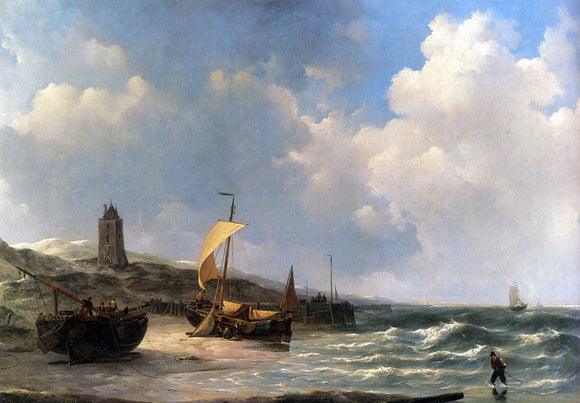  Jan Christianus Schotel Fishing Boats at Low Tide - Canvas Art Print